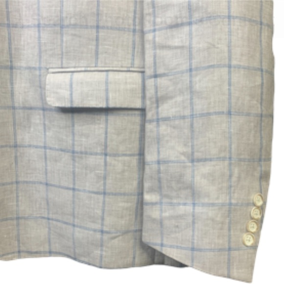 Tallia Linen Sport Coat 48 Long Slim-Fit Windowpane Blazer Coastal Preppy - Picture 11 of 15